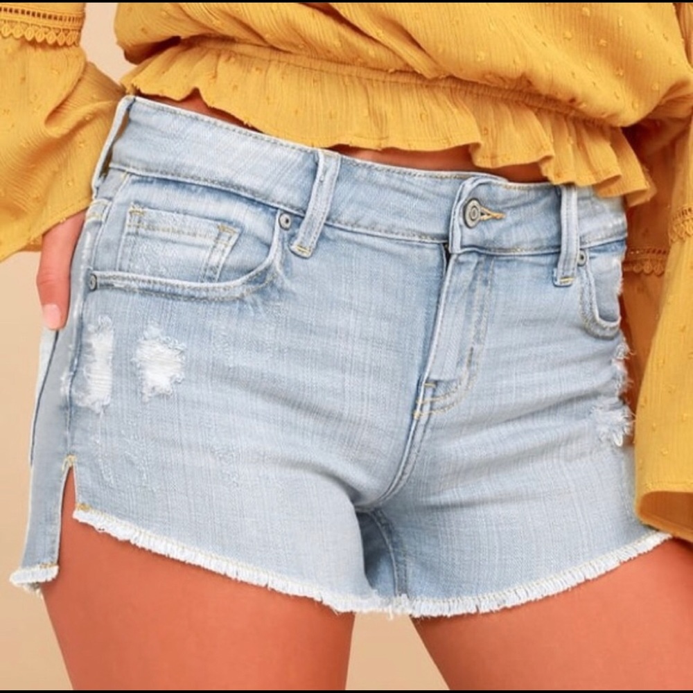 Eunina Cleo Mid-rise High Low Denim Shorts
